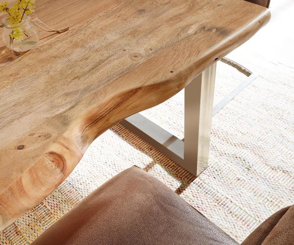 Jedálenský stôl Edge 260x100 XL prírodná akácia nerezová oceľ široká podnož - Image 4