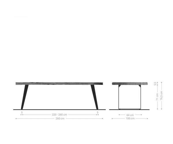 Jedálenský stôl Edge 260x100 XL akácia prírodný kovový hranatý - Image 7