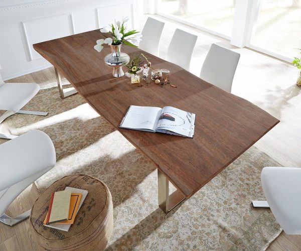 Jídelní stůl Edge 260x100 Acacia Brown Stainless Steel Narrow Live-Edge