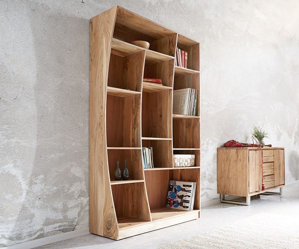 Sada 2 voľne stojacich regálov Live Edge 242 cm prírodná akácia - Image 4