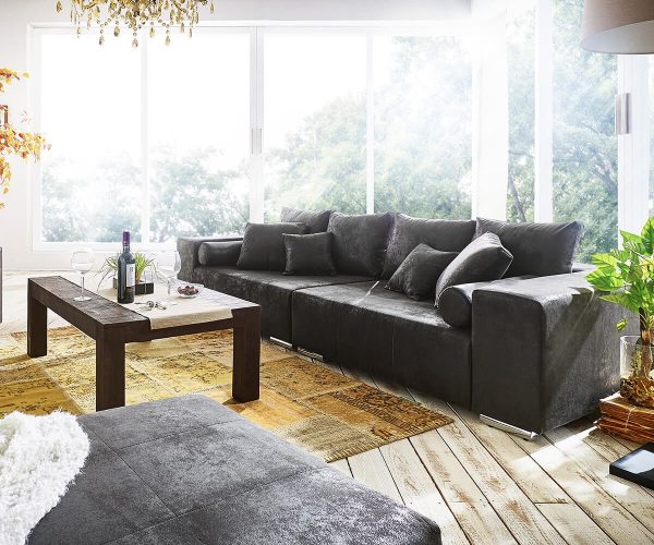 Veľká pohovka Marbeya 285x115 cm antracit antický vintage 10 vankúšov