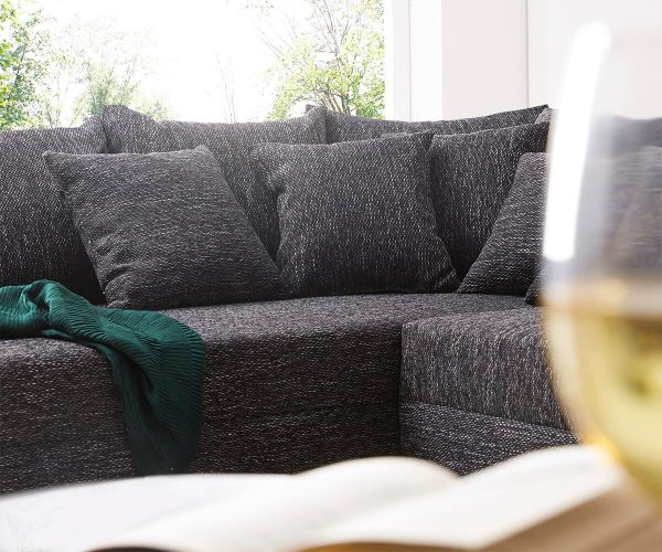 Rohová sedací souprava Clovis Černá Textured Fabric s područkou Otoman Levý - Image 3