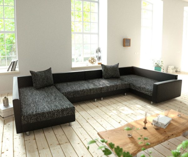 Pohovka v tvare U Clovis modular XL s čiernym taburetom a podrúčkami - Image 4