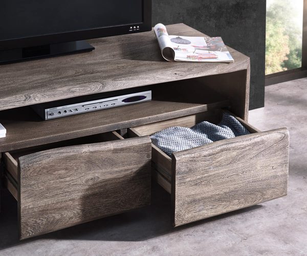 TV stolík Live Edge 230 cm akácia platina 4 zásuvky - Image 5
