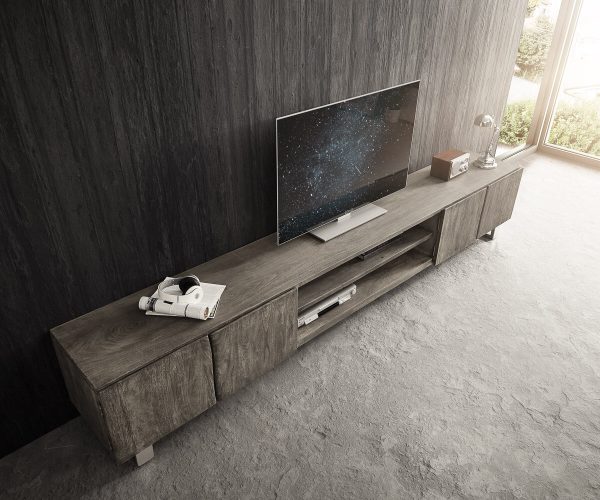 TV stolík Live Edge 300 cm akácia platina 4 dvierka 2 priehradky - Image 4