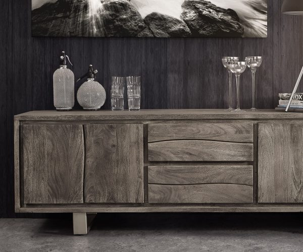 TV stolík Live Edge 200 cm akácia platina 4 dvierka 2 zásuvky - Image 2