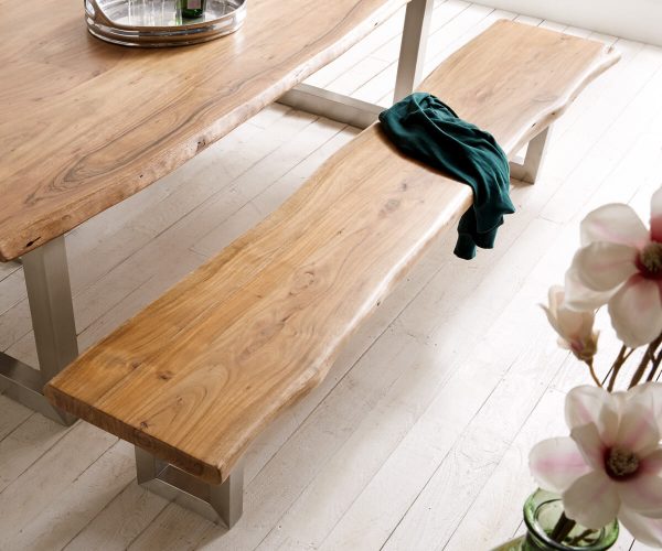 Lavice Live Edge 255x40 přírodní akácie široká podnož nepravidelná hrana - Image 2