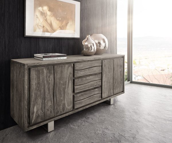 Komoda Live Edge 172 cm akácia platina 3 zásuvky 4 dvierka