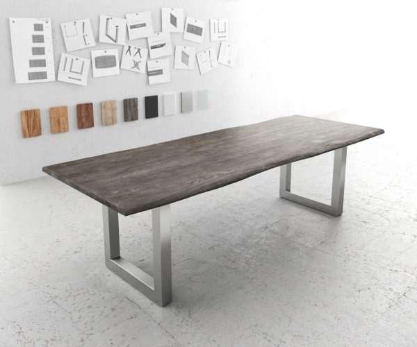 Jedálenský stôl Edge 260x100 Akácia platina Nerezová široká podnož
