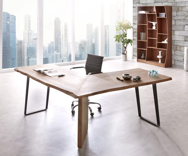 Stôl Live Edge 170x170 akáciová hnedá podnož čierna nepravidelný okraj