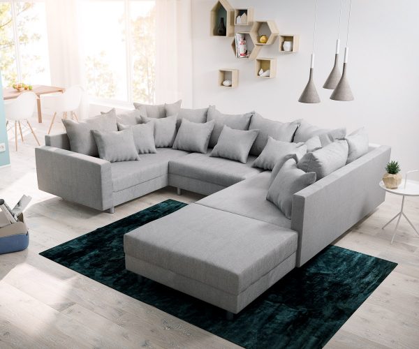 Sedací souprava Clovis Šedá Flat Fabric Stool Armrest Modulární pohovka