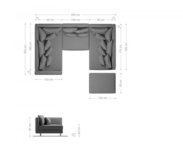 Sedací souprava Clovis Šedá Flat Fabric Stool Armrest Modulární pohovka - Image 9