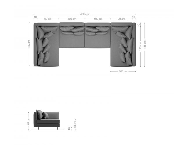 Pohovka v tvare U Clovis modular XL sivá plochá látka - Image 7