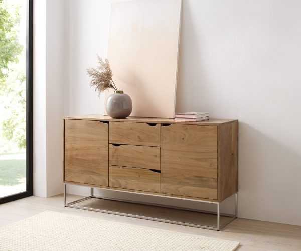 Komoda Loca 140x39 cm prírodná akácia 3 zásuvky 2 dvierka