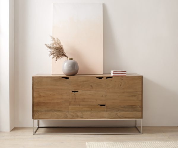 Komoda Loca 140x39 cm prírodná akácia 3 zásuvky 2 dvierka - Image 2