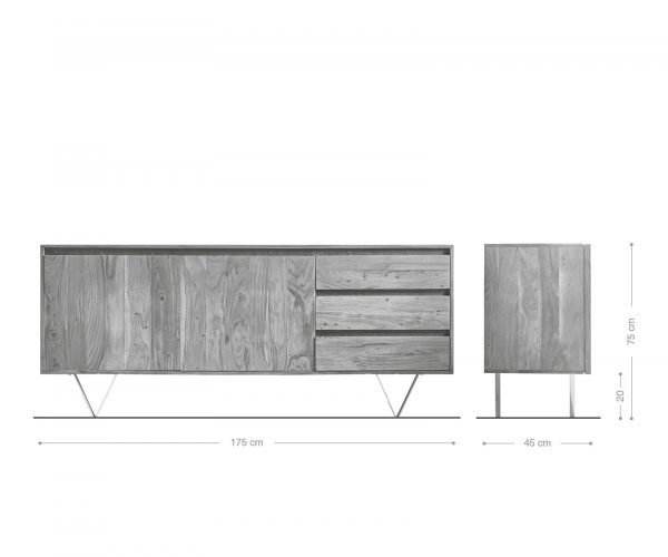 Komoda Stonegrace 175x45 cm Akácia prírodná bridlica 2 dvierka 3 zásuvky - Image 6