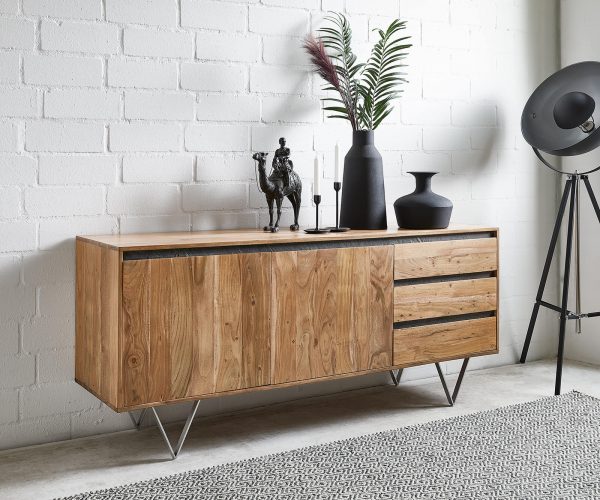 Komoda Stonegrace 175x45 cm Akácia prírodná bridlica 2 dvierka 3 zásuvky
