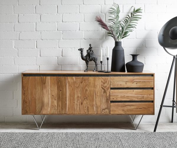 Komoda Stonegrace 175x45 cm Akácia prírodná bridlica 2 dvierka 3 zásuvky - Image 2
