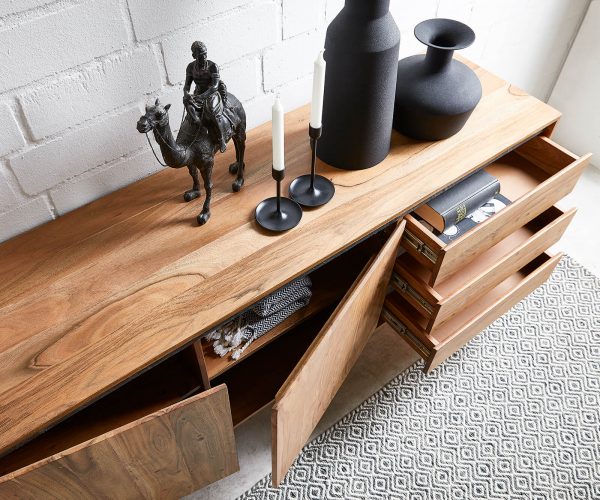 Komoda Stonegrace 175x45 cm Akácia prírodná bridlica 2 dvierka 3 zásuvky - Image 5