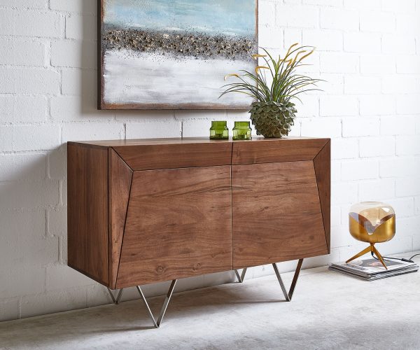 Komoda Wyatt 115x45 cm Akácia hnedá Nerezová oceľ