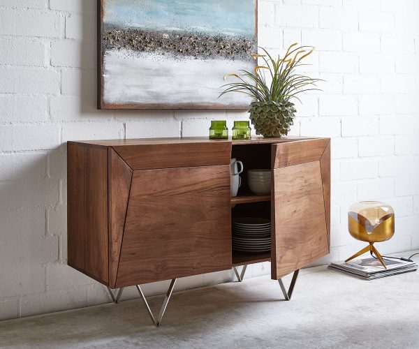 Komoda Wyatt 115x45 cm Akácia hnedá Nerezová oceľ - Image 4