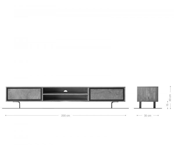 TV stolík Juwelo 200 cm prírodná akácia s kamennou dyhou 2 dvierka - Image 8