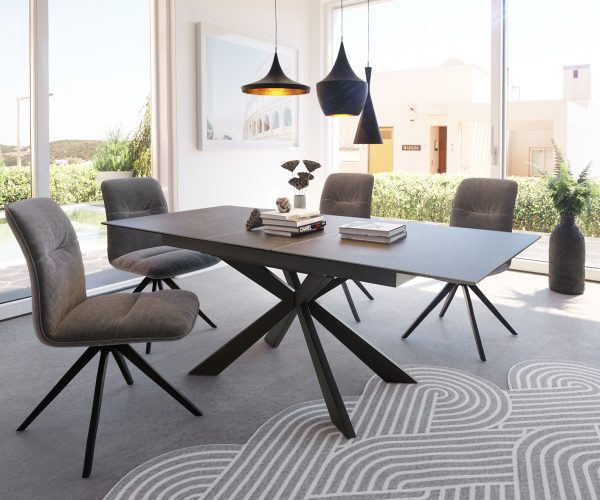 Jedálenský stôl Daven 160/200x90 cm keramický sivý kovový rozkladací