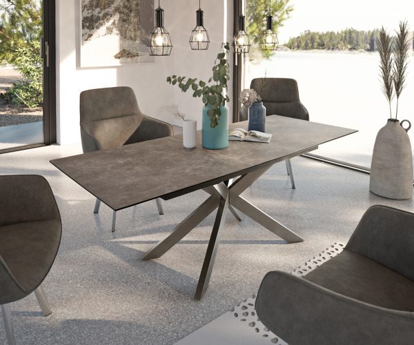 Jedálenský stôl Daven 160/200x90 cm keramický hnedý nerezový rozkladací
