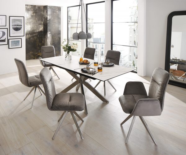 Jedálenský stôl Daven 160/200x90 cm keramický biely nerezový rozkladací - Image 3