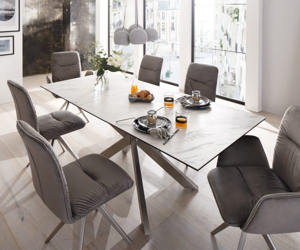 Jedálenský stôl Daven 160/200x90 cm keramický biely nerezový rozkladací