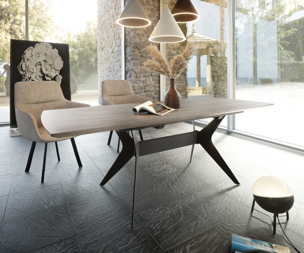 Jedálenský stôl Edona 160/200x90 cm keramický hnedý kovový rozkladací