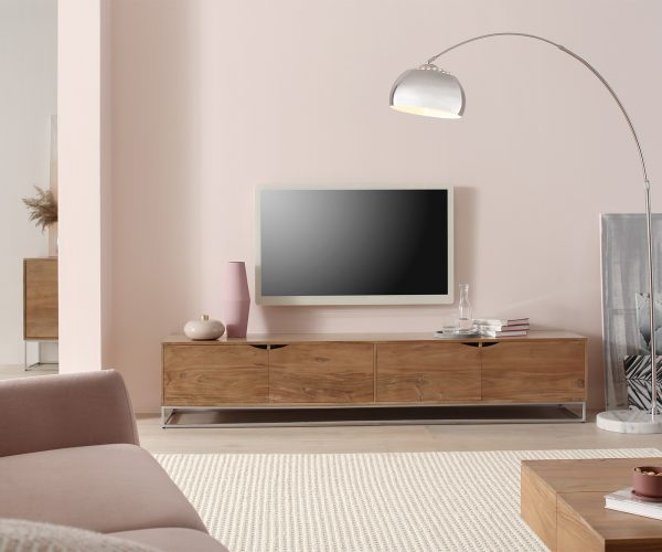 TV stolík Loca 200x40 cm prírodná akácia 4 dvierka z masívneho dreva - Image 2