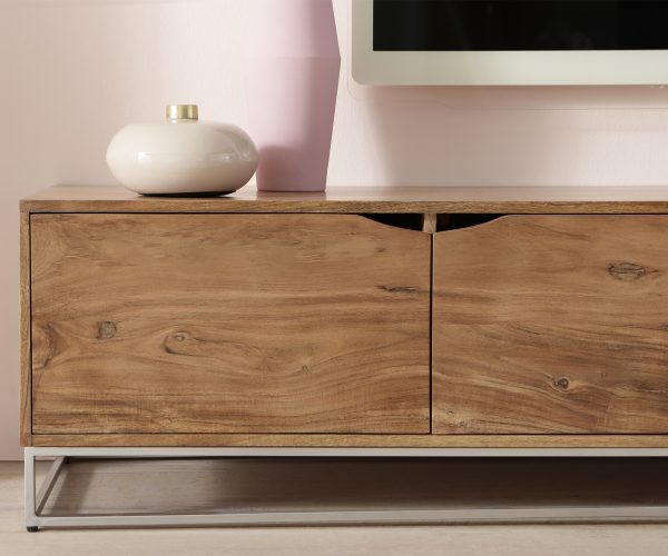 TV stolík Loca 200x40 cm prírodná akácia 4 dvierka z masívneho dreva - Image 7