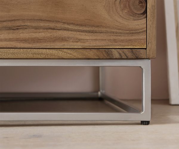 TV stolík Loca 200x40 cm prírodná akácia 4 dvierka z masívneho dreva - Image 8