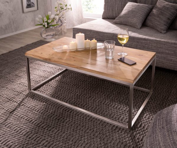 Konferenční stolek Tatius 100x57 cm přírodní akácie podnož nerezová ocel
