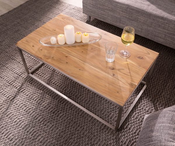 Konferenční stolek Tatius 100x57 cm přírodní akácie podnož nerezová ocel - Image 2