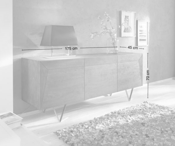 Komoda Wyatt 175 cm Akácia platina 3D vintage nerezová oceľ - Image 8