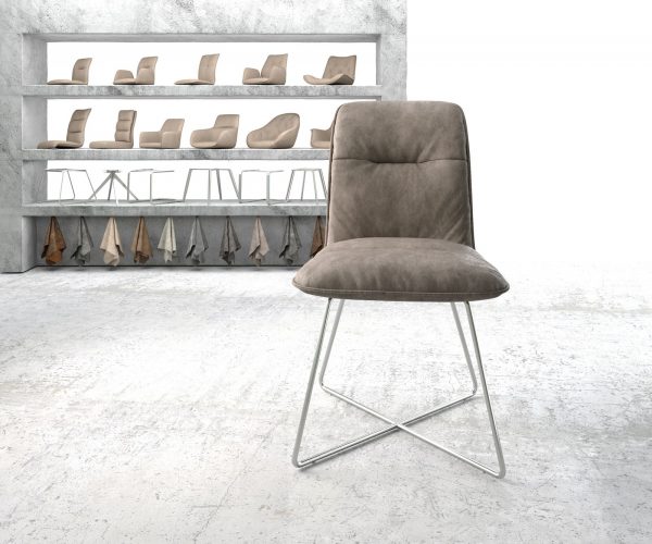 Jídelní židle Vinjo-Flex taupe vintage podnož ve tvaru "X" z nerezové oceli - Image 2