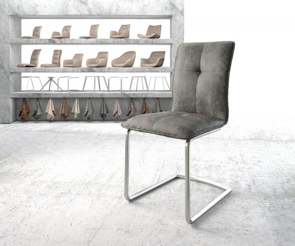 Houpací židle Maddy-Flex Grey Antique Cantilever Round z nerezové oceli