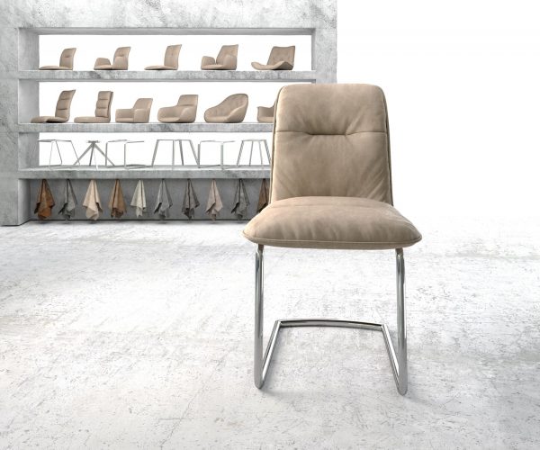 Jídelní židle Vinjo-Flex Béžová Vintage Cantilever Chair Round Chromovaná židle - Image 2