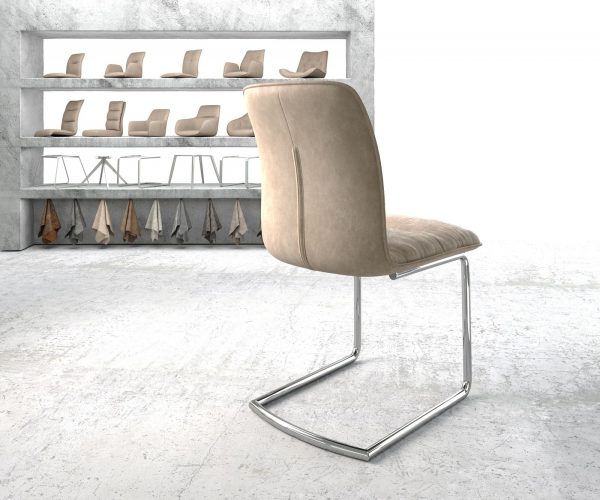Jídelní židle Vinjo-Flex Béžová Vintage Cantilever Chair Round Chromovaná židle - Image 3