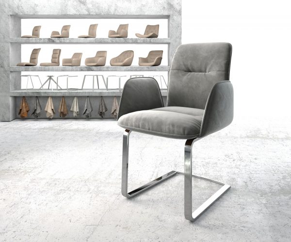 Křeslo Vinja-Flex Šedá Samet Cantilever Flat Chrome-plated