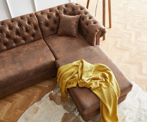 Pohovka v tvare U Chesterfield 266x88 cm hnedá prešívaná lenivá pohovka pravá - Image 7