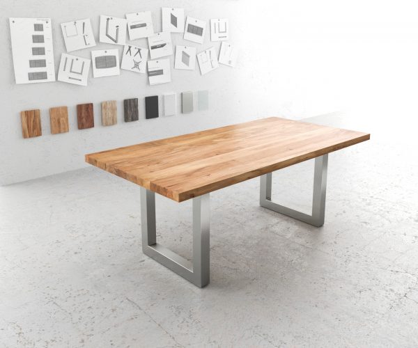 Jedálenský stôl Edge 200x100 XL Akácia prírodná nerezová oceľ široký