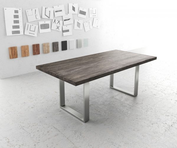 Jídelní stůl Edge 200x100 XL Akácie Platinum Nerezová Ocel Narrow