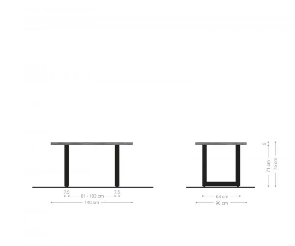 Jídelní stůl Edge 140x90 XL přírodní sheesham nerezová ocel široká - Image 9