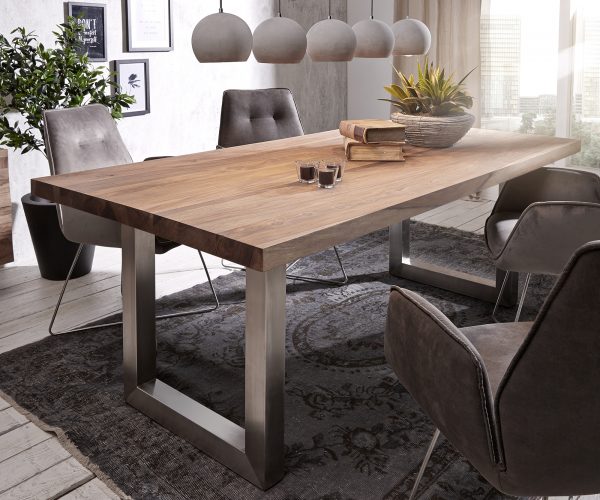 Jedálenský stôl Edge 200x100 XL sheesham prírodná nerezová oceľ široký
