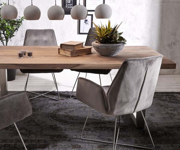 Jedálenský stôl Edge 200x100 XL sheesham prírodná nerezová oceľ široký - Image 2