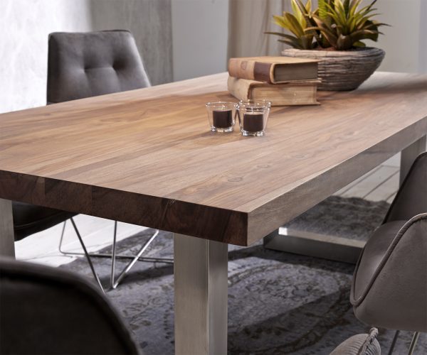 Jedálenský stôl Edge 200x100 XL sheesham prírodná nerezová oceľ široký - Image 5