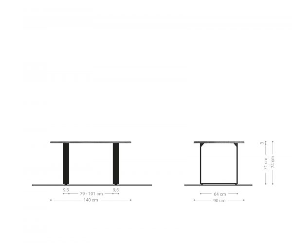 Jídelní stůl Edge 140x90 přírodní sheesham nerezová ocel úzká - Image 7
